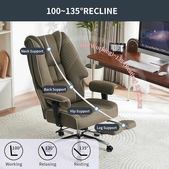 Big and Tall Office Chair 400lbs Wide Seat, Leather High Back Executive Office - Image 5