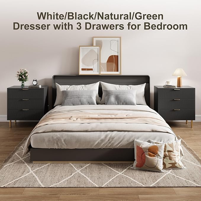 Black Dresser, Modern 3 Drawer Dresser - Image 7