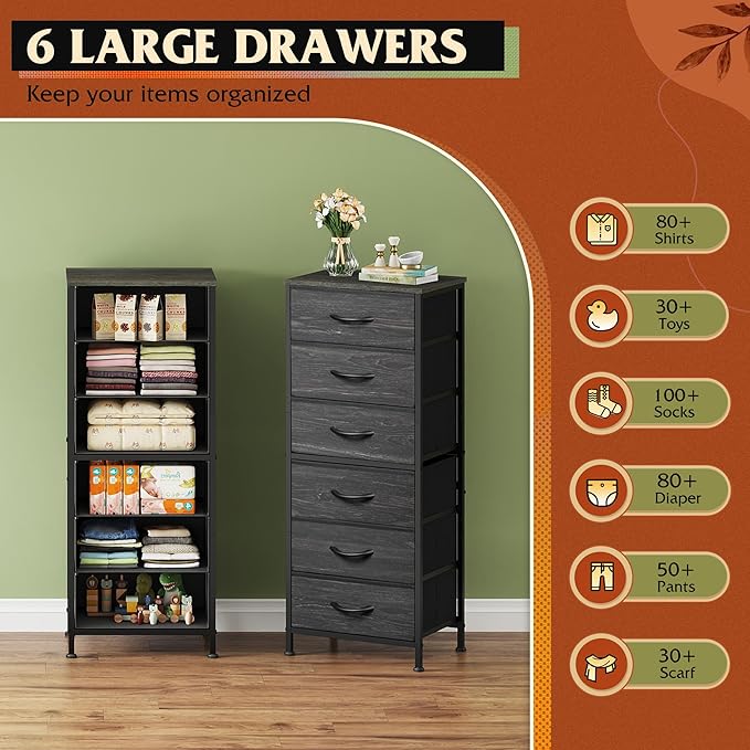WLIVE Tall Dresser for Bedroom, 6 Drawer Dressers & Chests of Drawers, Fabric - Image 4
