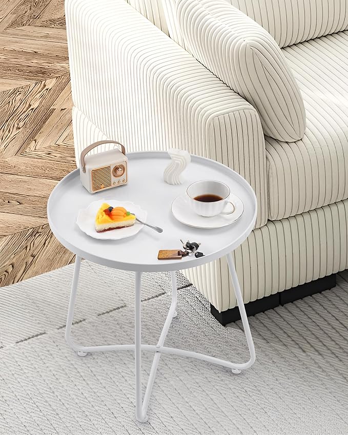 Small Side Round Table for Living Room Bedroom, Weather Resistant Outdoor Side by Unknown