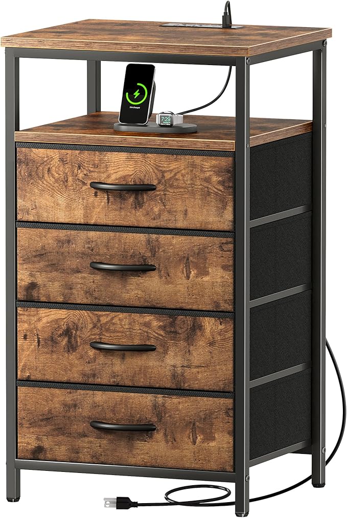 Huuger Night Stand with Charging Station, 4 Drawer Dresser by Huuger