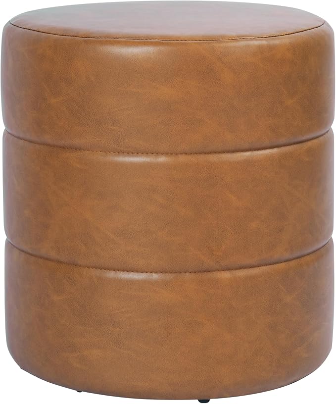 HomePop Upholstered Faux Leather Round Ottoman Home Décor | Round Pouf Foot - Image 6