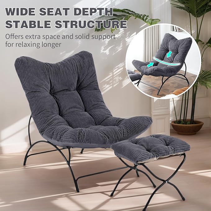 Welnow Accent Chair with Ottoman, Lounge Comfy Soft Leisure Metal Frame Reading - Image 7