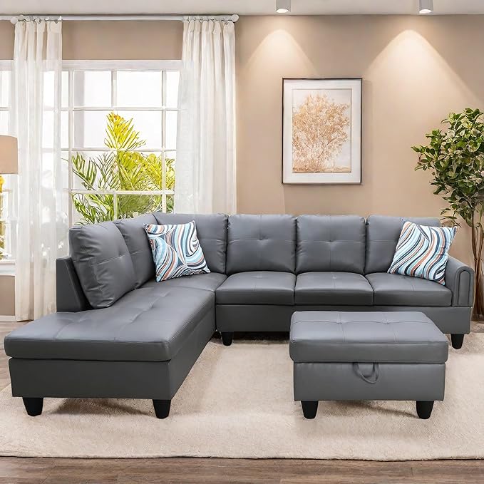 L Shaped Sectional Couches, Leather Couch Modular Sectional Sofa by FONTOI