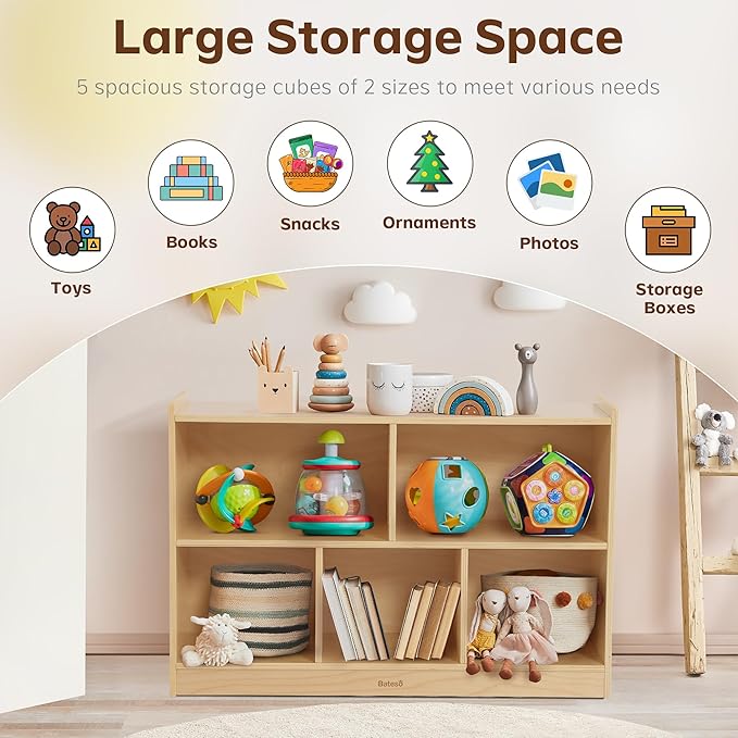 Toy Storage Organizer for Kids Room, Wooden Kids Bookshelf for Classroom - Image 3
