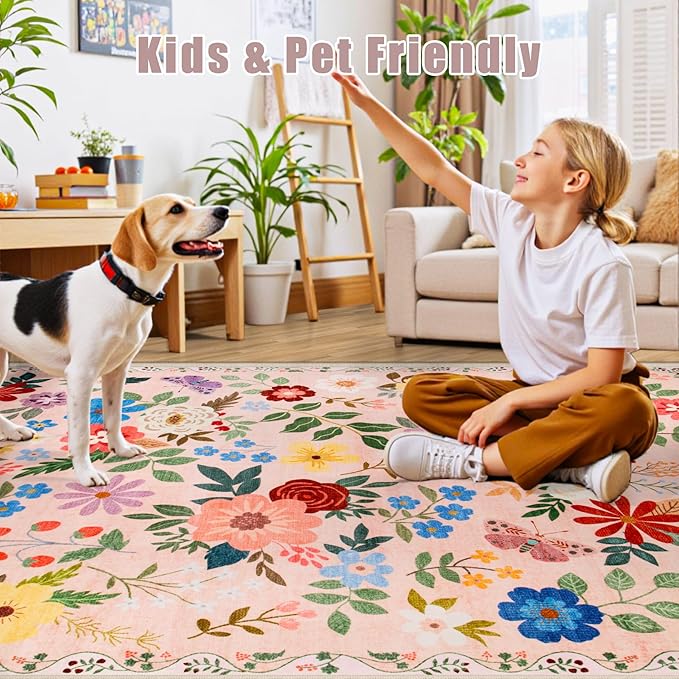 10x12 Area Rugs for Living Room: Floral Washable Rug Vintage Large Soft Boho - Image 7