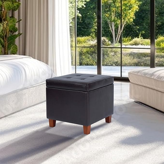 HomePop Leatherette Tufted Square Storage Ottoman - Image 2