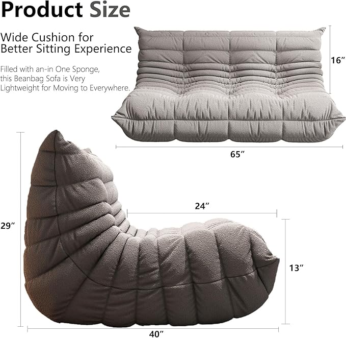 Bean Bag Chairs for Adults, BeanBag Reading Chair Memory Foam Couch 3-Seater - Image 2