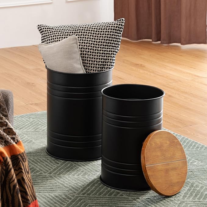 Glitzhome Farmhouse Accent Side Table, Metal Storage Stool Ottoman - Image 7