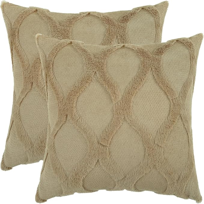 decorUhome Throw Pillow Covers 26x26 Inch Set of 2, Soft Plush Faux Fur Wool - Image 7