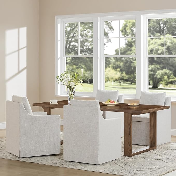 Upholstered Dining Chairs with Casters Easy Assembly Side Deskchair with Rollers - Image 3