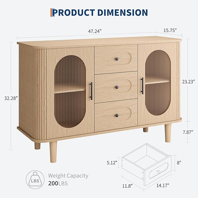 GarveeHome 47.2" Sideboard Buffet Cabinet - Image 2