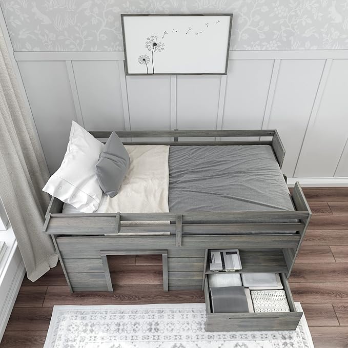 Max & Lily Loft Bed Twin Size, Solid Wood Low Loft Bed - Image 5