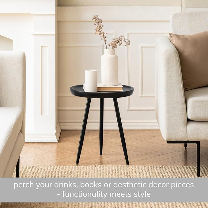 MH London Lydia Round Small End Table & Side Table Solid Wood, Nightstand - Image 3