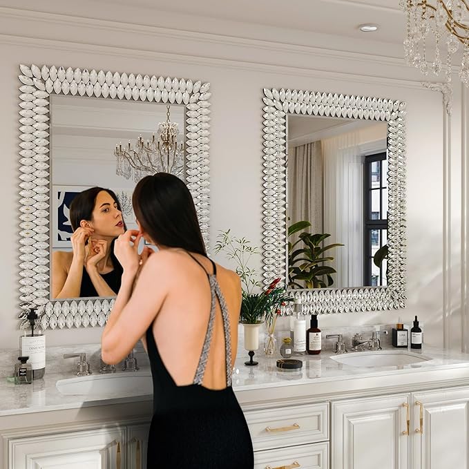 Kelly Miller 30"x40" Jeweled Bathroom Wall Mirror, Large Rectangle Mirror - Image 5