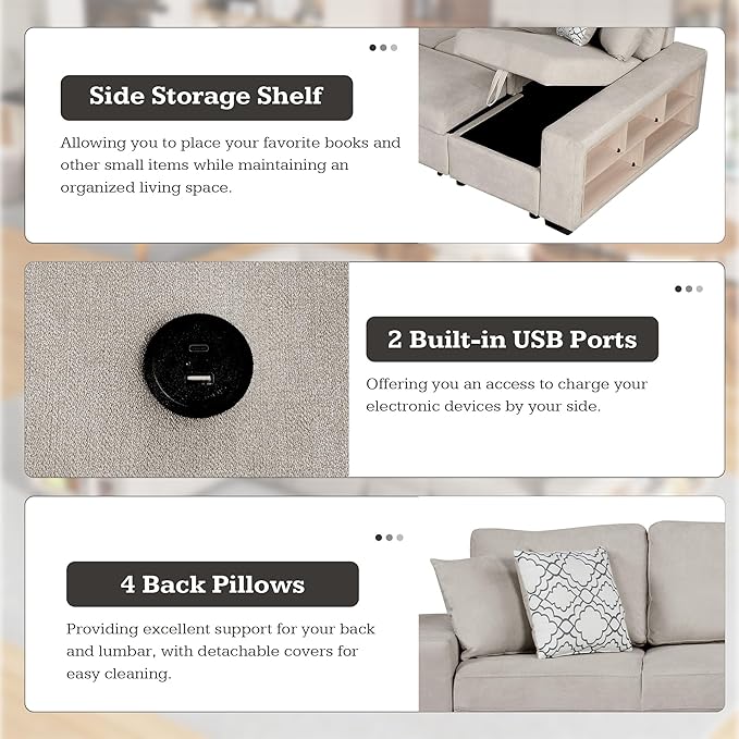 109" U-shaped Sectional Pull-out Sofa Bed - Image 6