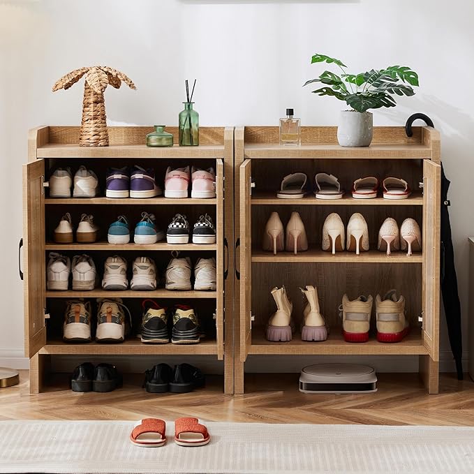 Shoe Cabinet Storage for Entryway, Natural Rattan Shoe Storage Cabinet - Image 4