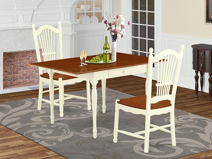 East West Furniture MZDO3-WHI-W 3 Piece Dining Set Contains a Rectangle Dining - Image 2