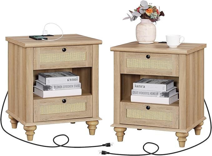 WAMPAT Set of 2 Rattan Night Stands Side Tables by WAMPAT