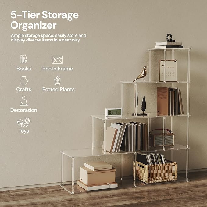 5-Tier Acrylic Stepped Bookshelf - Image 6