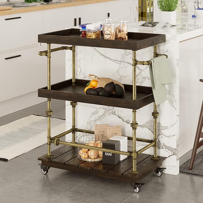 Industrial Bar Cart, 3-Tier Serving Cart Creates - Image 3
