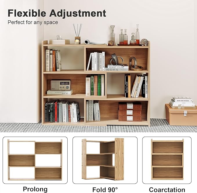 Open Shelf Low Bookcase, Wooden 4-Tier Floor Standing Expandable 25-47 inch - Image 3