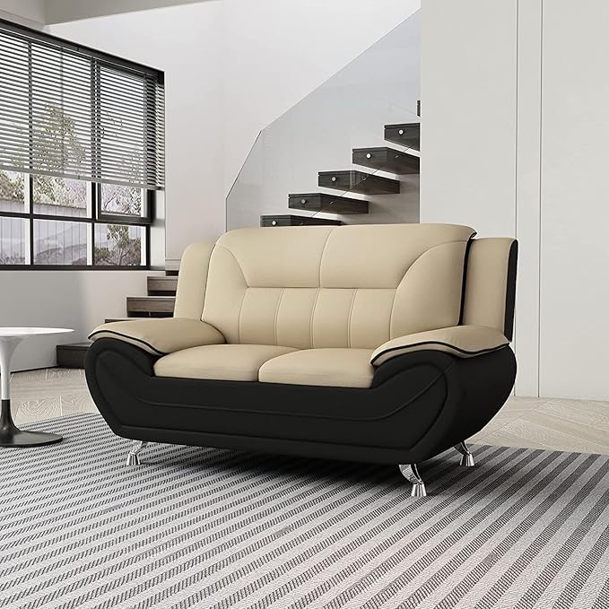 Container Furniture Direct Michael Sofa and Loveseat, Camel/Black - Image 8