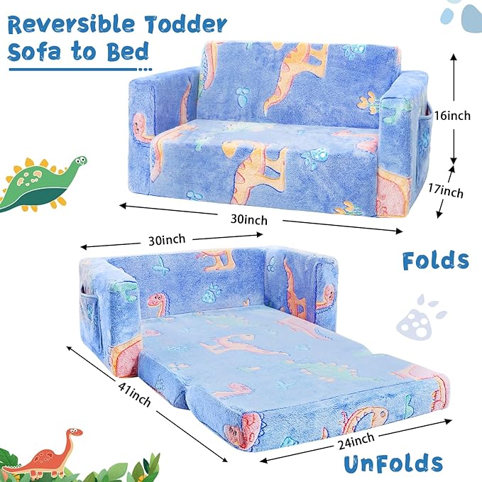 Toddler Chair Comfy, 2-in-1 Soft Toddler Couch Fold Out - Image 2