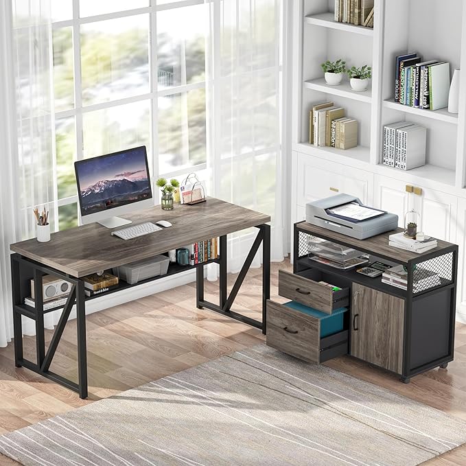 Tribesigns Office Desk with Drawers Sets, 55 inches L Shaped Computer Desk with - Image 3