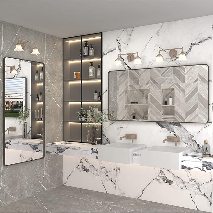 60x28 Bronze Bathroom Mirror for Wall, Brushed Bronze Metal Framed Bathroom - Image 5