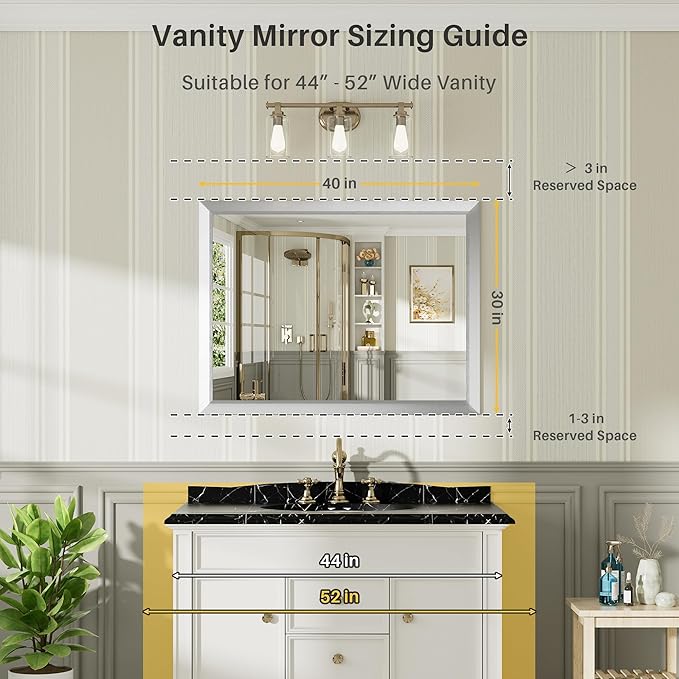 40x30 Inch Silver Bathroom Mirror - Image 2