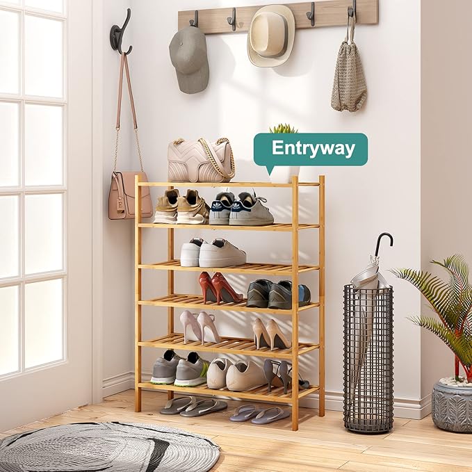 6-Tier Bamboo Shoe Rack for Entryway, Stackable | Foldable | Natural, Shoe - Image 4