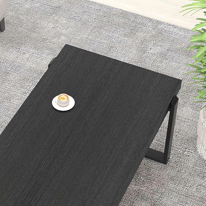 FOLUBAN Black Coffee Table, Modern Industrial Wood and Metal Center Table - Image 4