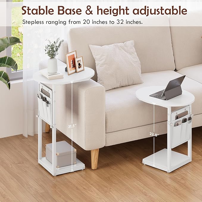 Vagusicc C Shaped End Table, Adjustable Height Small Side Table - Image 5