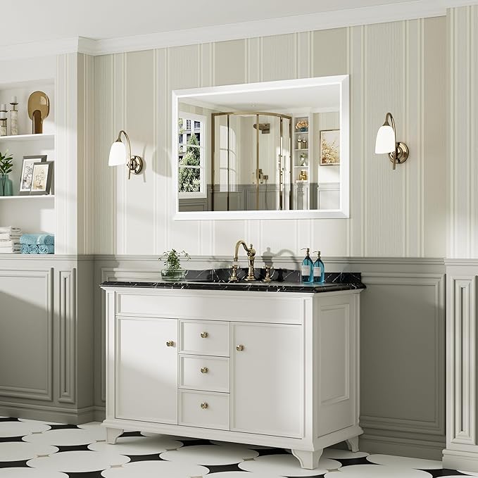 48x32 Inch White Bathroom Mirror - Image 4