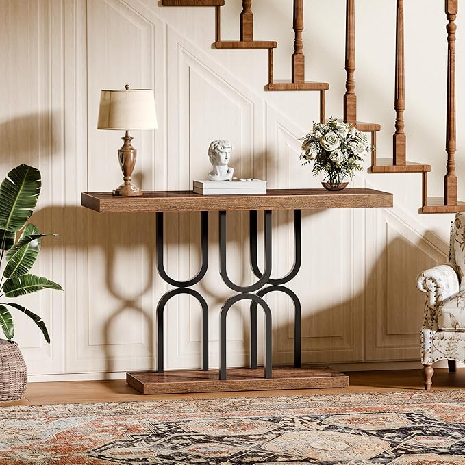 Huuger 47.2 Inch Entryway Table, Industrial Console Sofa Table, Narrow Accent - Image 8