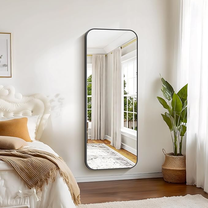 Bathroom Mirror, 60 x 24 inch Metal Framed Black Rectangle Mirror, Rounded - Image 6