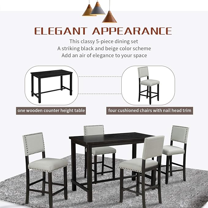 5 Pieces Dining Table Set, Wooden Living Room Furniture - Image 4