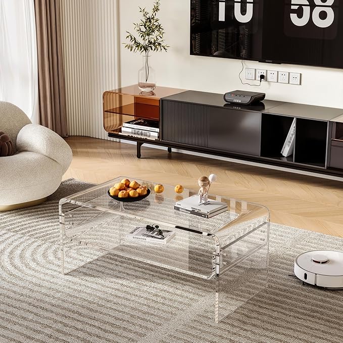 2-Tier Acrylic Coffee Table, Side End Table - Image 4