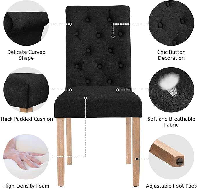 Yaheetech Dining Chairs Set of 6 Fabric Upholstered Dining Room Chairs - Image 5