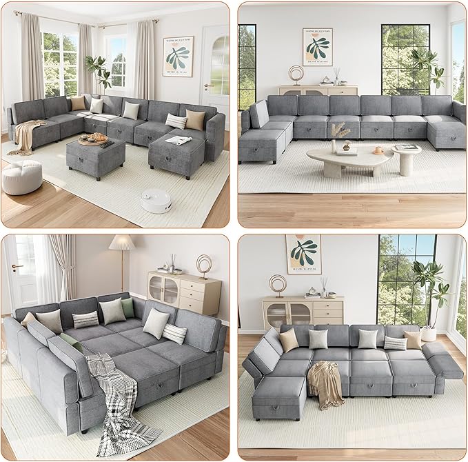GAOMON 139.4" Chenille Reversible Sectional Sofa, 9-Seater Modular Sectional - Image 7