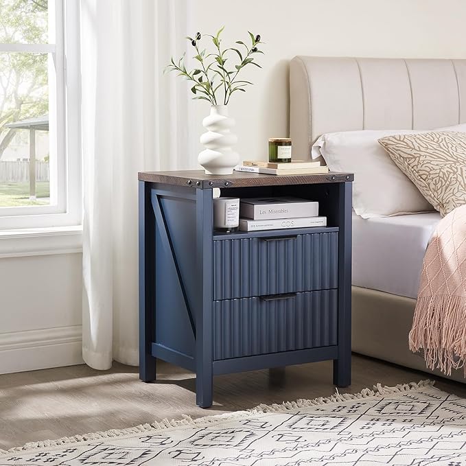 Navy Blue Nightstand with Charging Station by BuildHom
