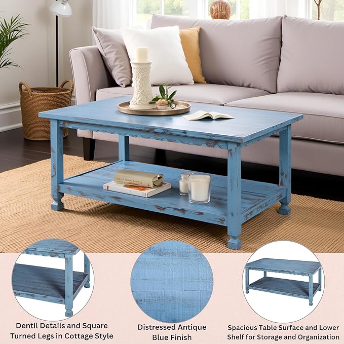 Rustic Rectangular Coffee Table, 42 in. W x 24 in. D x 18 in. H, Living Room - Image 4