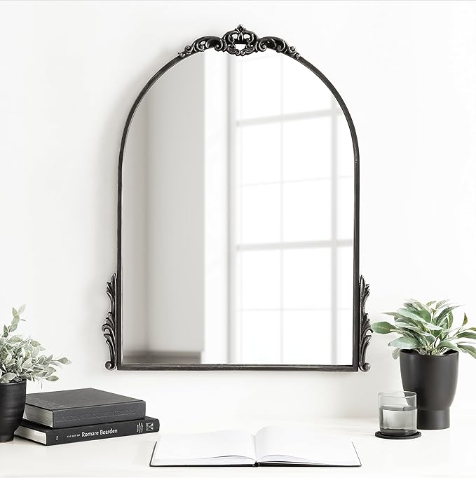 Kate and Laurel Myrcelle Traditional Arched Mirror; 21 x 26; Antique Black; - Image 4