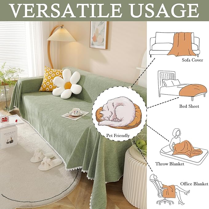HANDONTIME Couch Cover, Sofa Covers, Sage Couch Cushion Cover Dog Furniture - Image 3