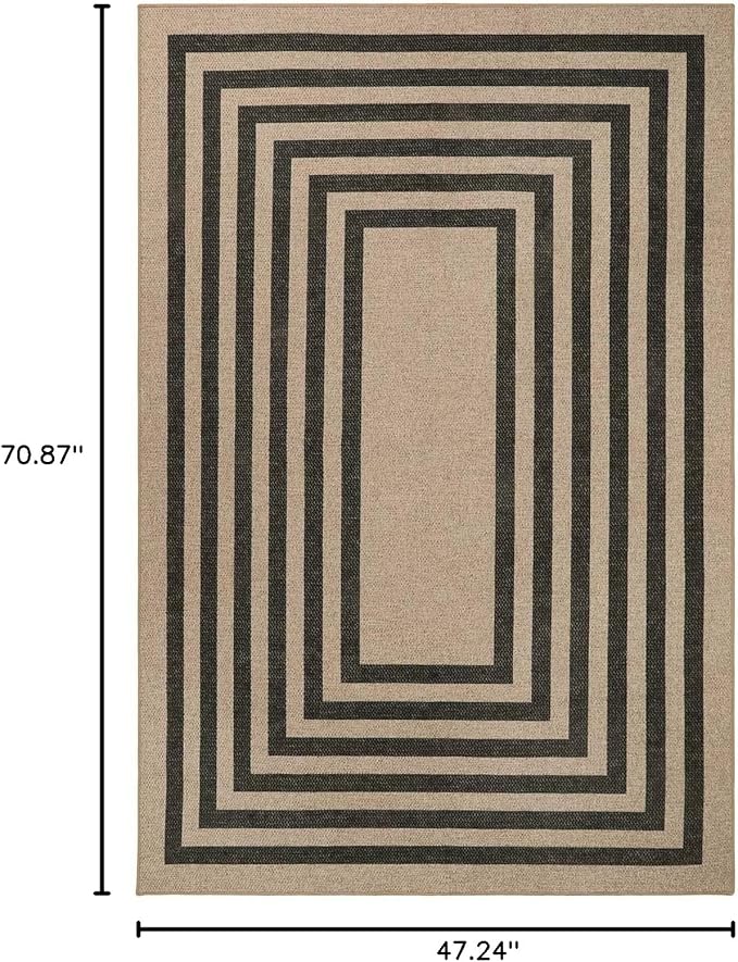 Lahome Modern Geometric Easy Jute Entryway Rug, 4x6 Black Washable Carpet - Image 2