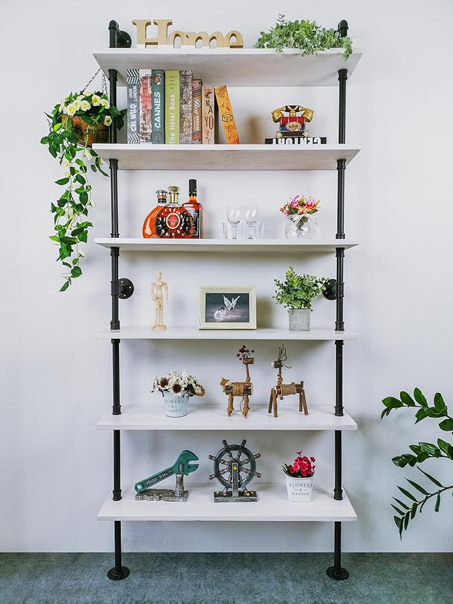 6 Tier Industrial Ladder Shelf Bookcase, Wall Mounted Rustic Bookshelf - Image 9