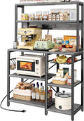 SUPERJARE Bakers Rack with Power Outlet, 35.4 Inches Coffee Bar with Wire Basket by SUPERJARE