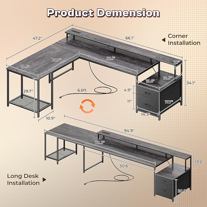 PRAISUN 66 Inch L Shaped Computer Desk - Image 2