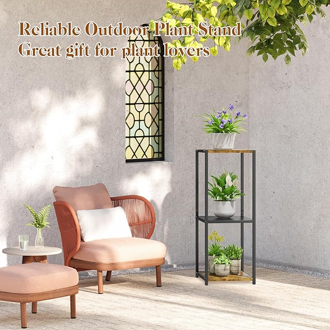 KMOTASUO 3 Tier Tall Plant Stands Indoor, 31 Inch Metal Wood Corner Plant Stand - Image 7
